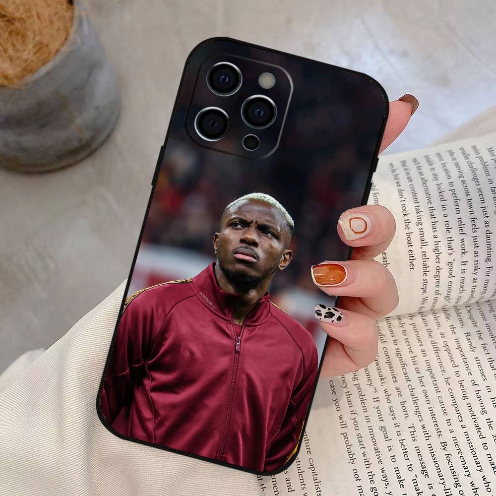 Capa de Celular V-Victor O-Osimhen de Futebol Para iPhone 17,16,15,14,13,12,11 Plus,Pro Max,XS,Capa Preta de Silicone Macio