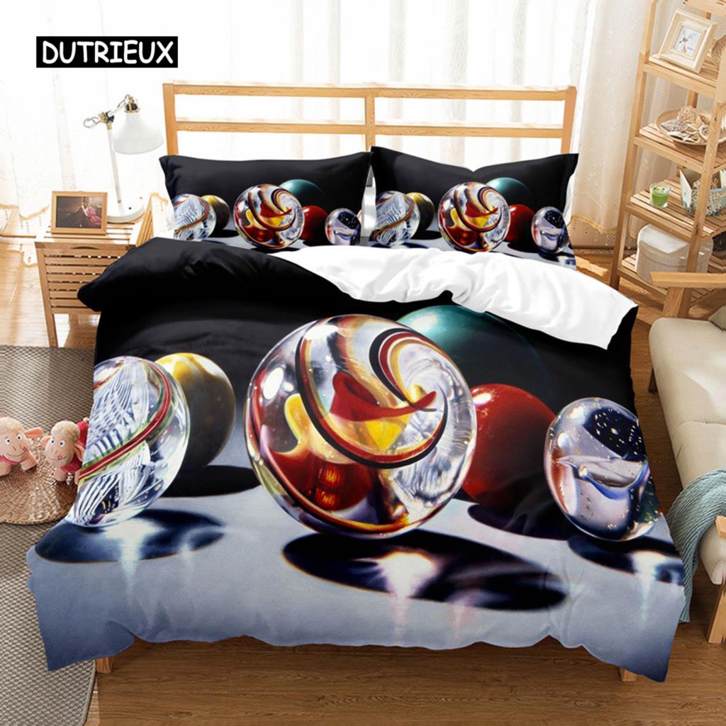 Glass Ball Duvet Cover Set Microfiber Colored Transparent Marbles Bedding Set Childhood Toys for Kid Teen Queen King Quilt Cover
