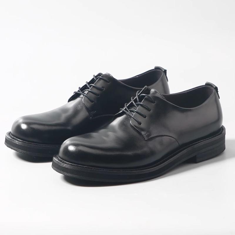 Washed Cowhide Leather Derby Shoes Men`S