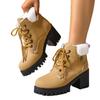 Women's Wide Width Platform Snow Boots - Chunky Heel Lace-Up Winter Boots with Plush Lining, Fashion Insulated Martin Boots