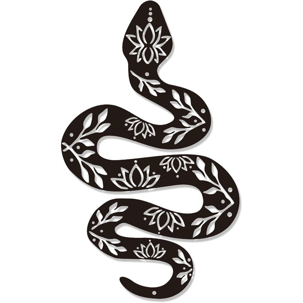 Metal Yoga Snake Wall Art, Lotus Bohemian Home Decor, Spiritual Gothic Witchcraft Sculpture 16 Inch