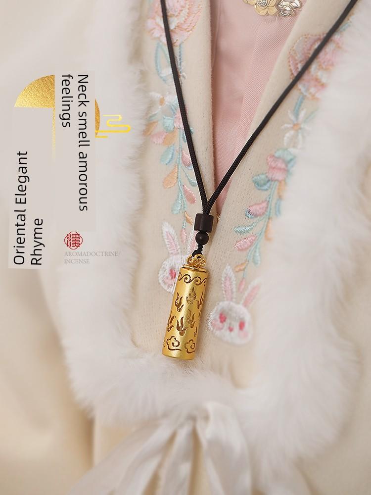 Chinese Ancient Style Xiangwan Pendant Cut Out Aromatherapy Ball Portable Wear Perfume Bag Brass Gold-Plated Necklace Mid-Autumn Festival Gift