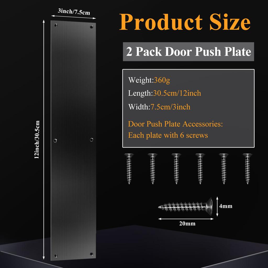 2Pcs Push Door Plate 11.5X3 Stainless Steel Door Push Plate Door Kick Plate,Brushed Doorplate Door Proection Metal Plate