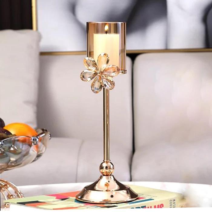 European Crystal Flower Metal Candle Holder, Vintage Romantic Candlelight Decor Stand