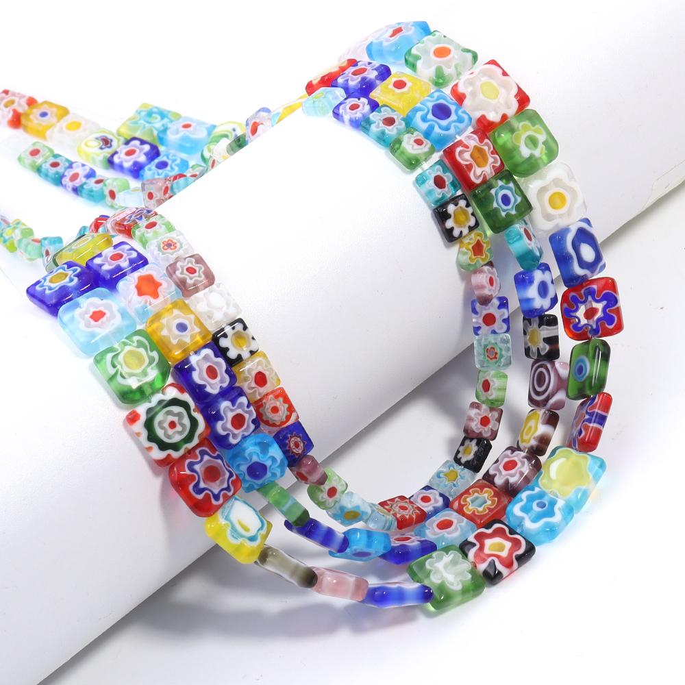 Thousand Flower Lampwork Beads Colored Square Spacer Loose Beads Glass Beads For Jewelry Making DIY Crafts Bracelet Findings