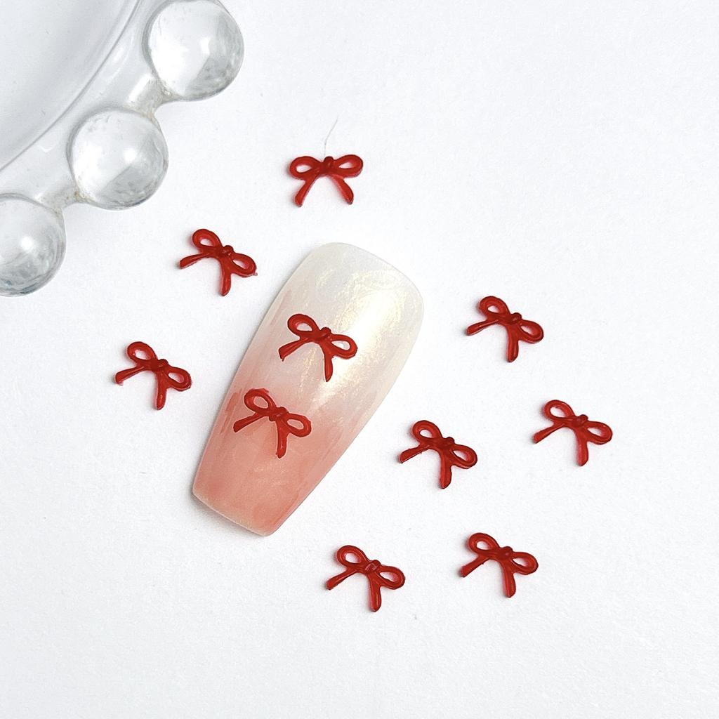 Burgundy Bowknot Internet Celebrity Hot-Selling Solid Color Mini Red 3D Hollow Bow Tie Cartoon Resin Nail Art Accessories