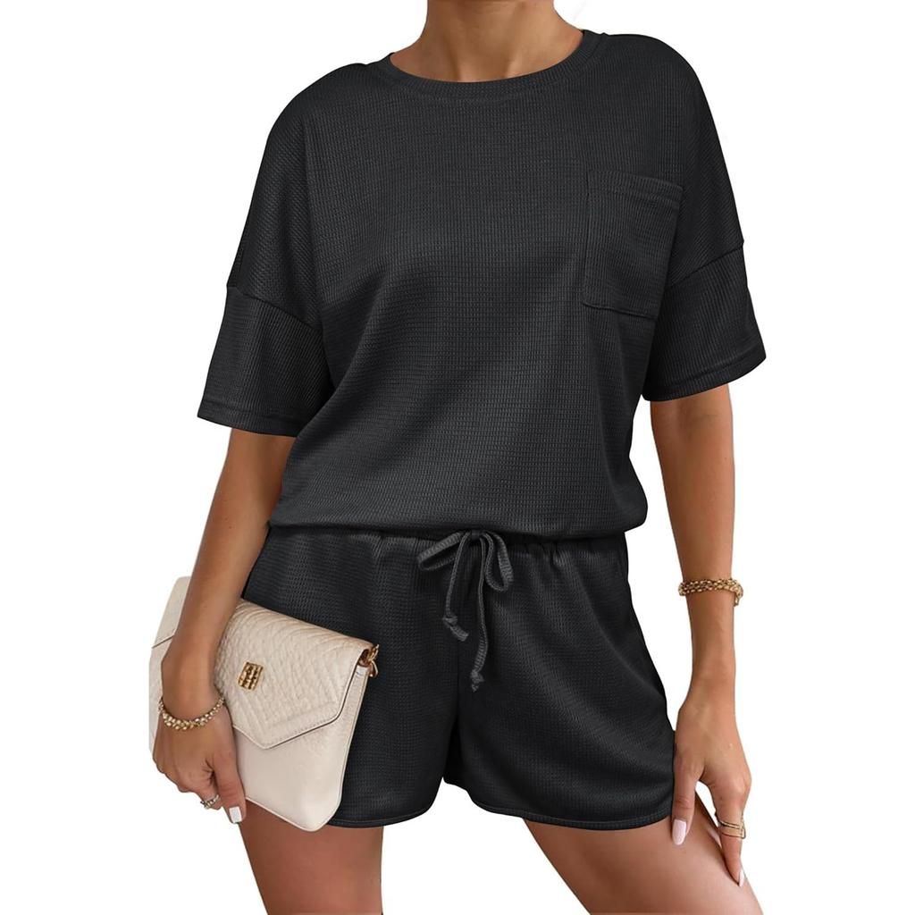 Women's Fashionable Loose-Fit Short-Sleeve Top + Shorts Casual Two-Piece Set