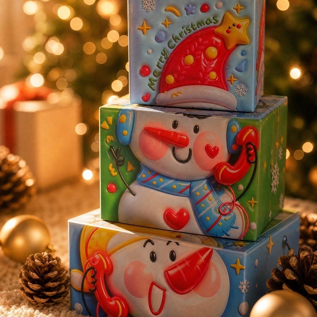 Christmas Stackable Gift Box Decor Set - 3 Piece 3D Decorative Ornaments for Holiday Home