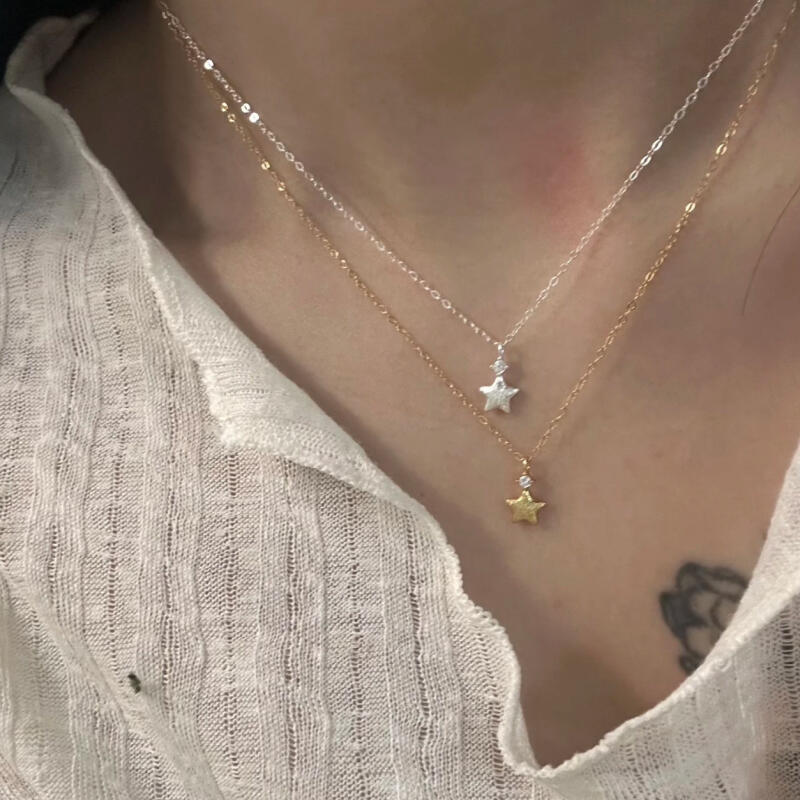 Classic Frosted Mini Five-Pointed Star Pendant Necklaces for Women Lady Exquisit Crystal Fine Chains Necklaces Jewelry Wholesale