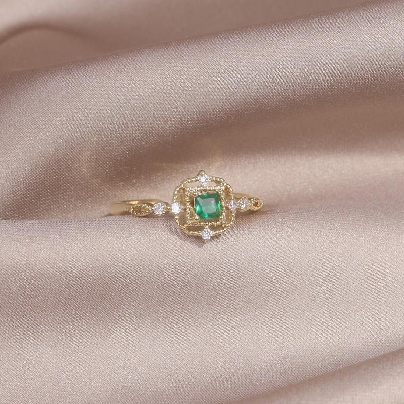 Design Fashion Jewelry 14K Real Gold Plating Simple Emerald Square Zircon Ring Elegant Women's Daily Work Accessories