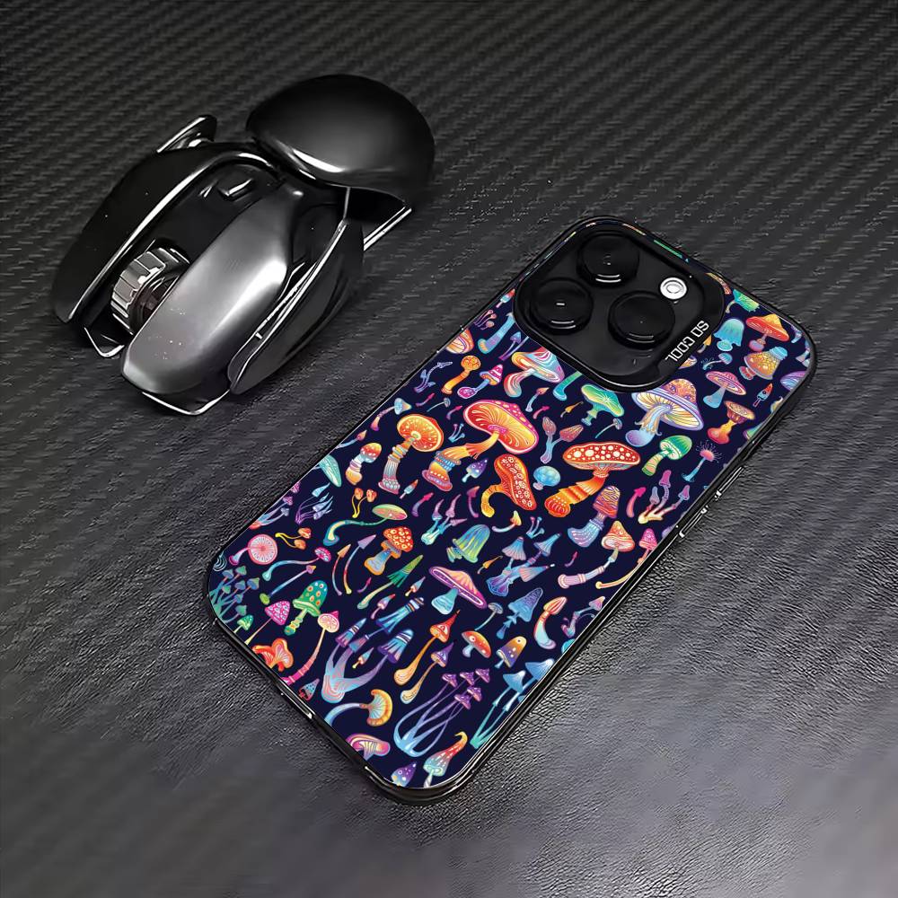 Trippy Psychedelic Mushrooms Phone Case For iPhone17,16,15,14,13,12,11 Plus,Pro Max Colored Silver Plated Inside Cover