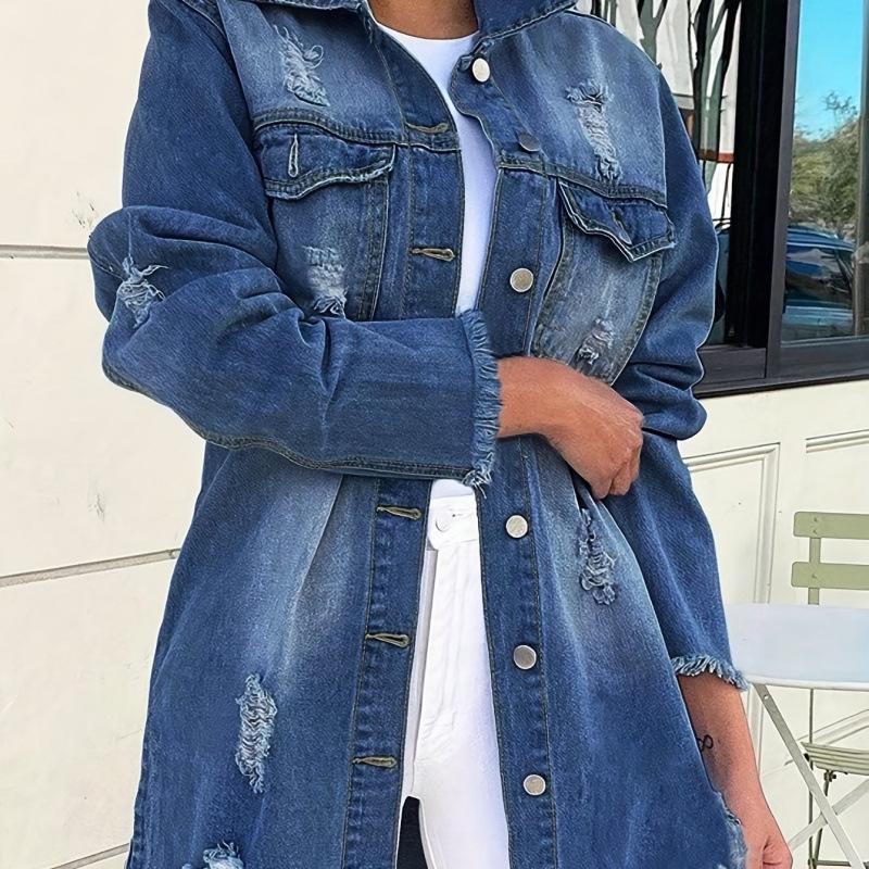 2026 New Arrival Women's Turn-Down Collar Denim Jacket, Single-Breasted Casual Coat - European & American Style