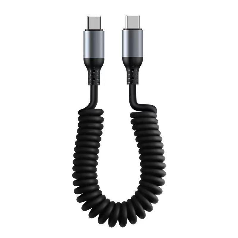 100W Dual-Head Type-C Fast Charging Cable: 6A Retractable Spiral PD Data Cable for Car.