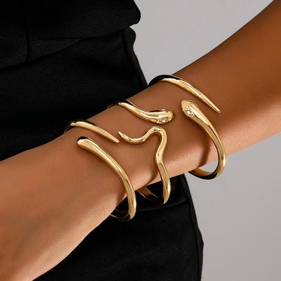 Vintage Metal Water Droplet Snake Shape Cuff Bangles Gold Color Geometric Bracelet for Women Men  Gifts Boho Fashion