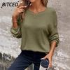 Women's Fashion Casual Solid Color Print Long Sleeve O-Neck Blouses & Shirts