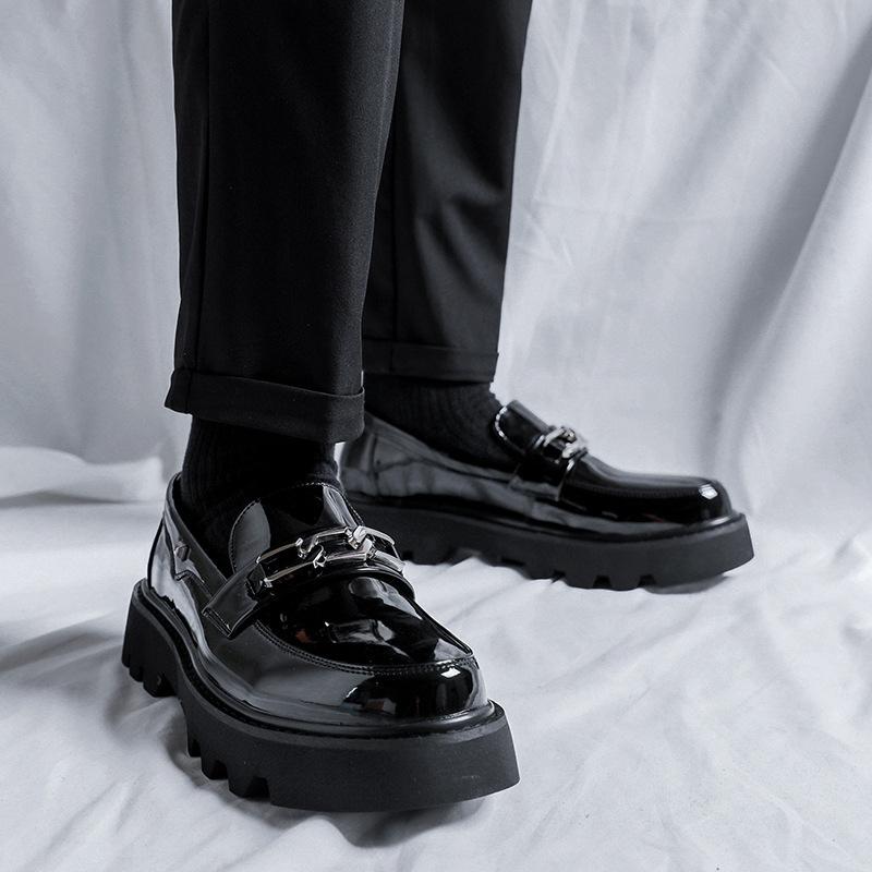 Men's Shoes Autumn and Winter Platform Leather Shoes Men's Foreign Trade Men's Loafers Japanese Glossy One-pedal Business Small Leather Shoes