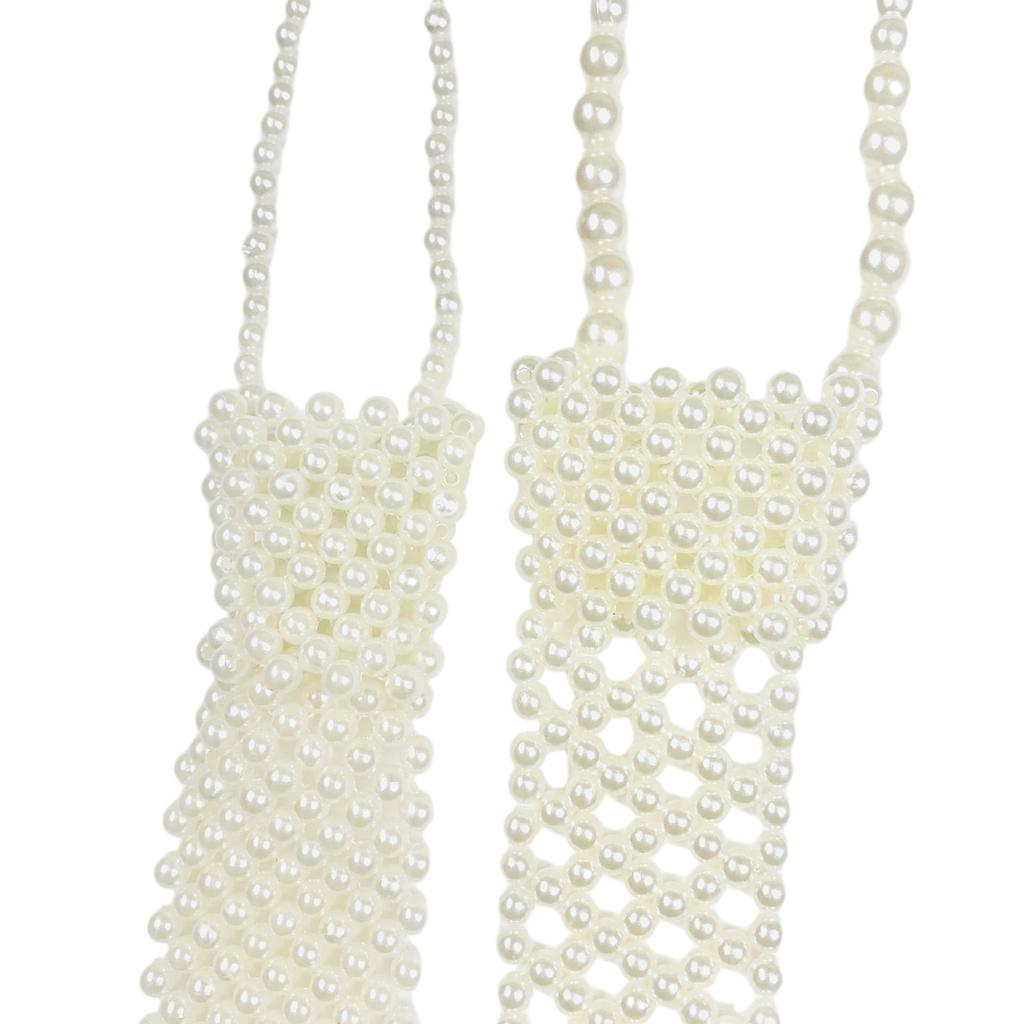 Vintage Pearl Necktie Collarbone Necklace for Women Men Elegant Adjustable Neck Ties Nightclub Party Stage Accessories