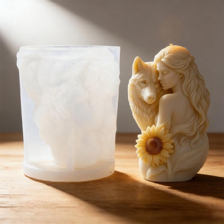 Wolf Girl Flower Silicone Candle Mold Easy Demolding Heat Resistant for Epoxy Resin Making Candle Soap Holiday Presents