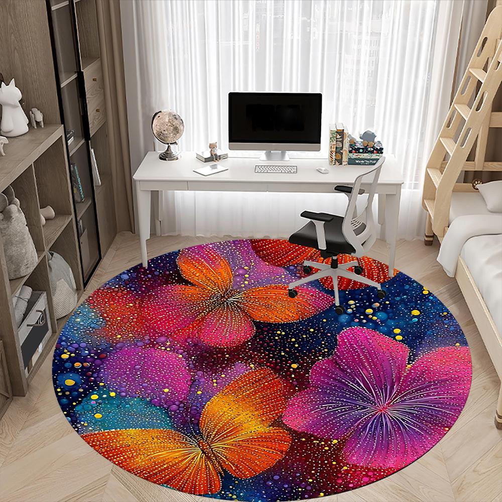 1pc Butterfly Fantasy Office Round Area Rug, Indoor Mat Suitable ForOffice, Under Office Chairs Bedroom Living Room Home Decor, Room Deco D072