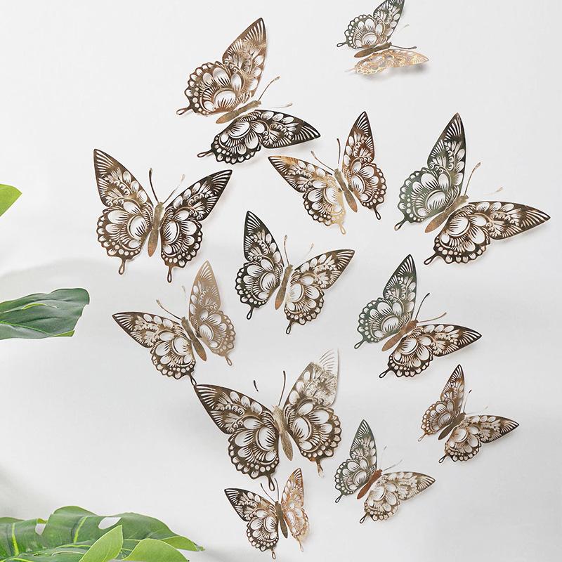 12 Pieces Colorful Butterfly Wall Stickers Set 10 Colors Hollow Cut Out DIY Pearl Paper Simulation Decor for Home Room
