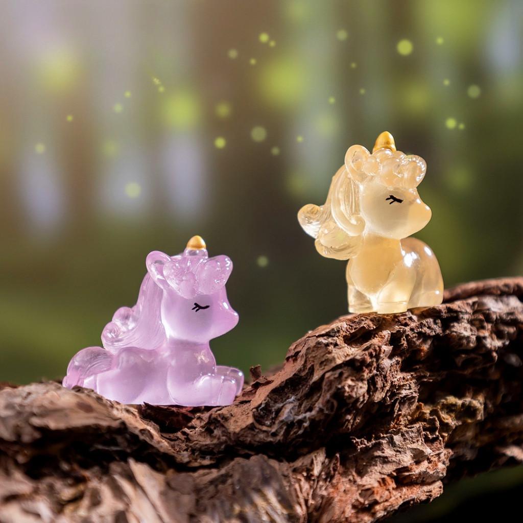 5Pcs Cartoon Luminous Unicorn Miniatures Glow in the Dark Resin Ornaments Fairy Garden Decoration Moss Terrarium Micro Landscape