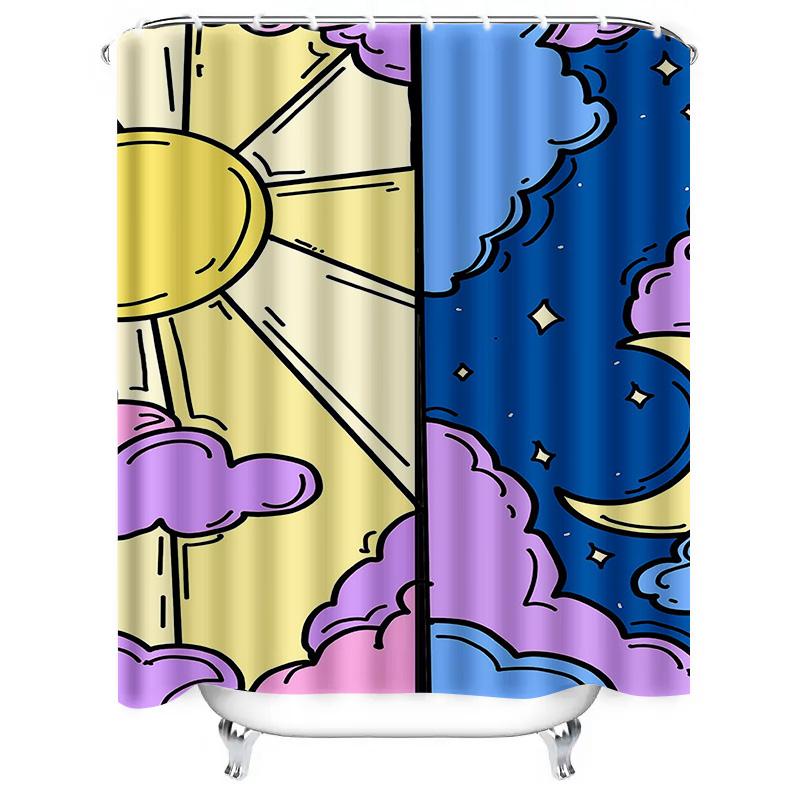 Day and Night Sun Moon Waterproof Shower Curtain Heat Resistant Machine Washable Non-Transparent 180x180cm
