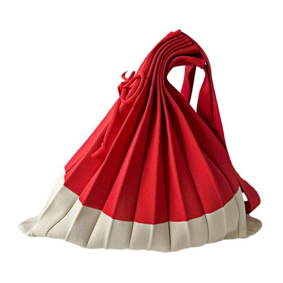 Складная сумка для покупок многоразовая аккордеон продуктовая сумка-тоут сумка через плечо с цветовыми блоками плиссированная для покупок продуктов для повседневных дел красный 1100₽