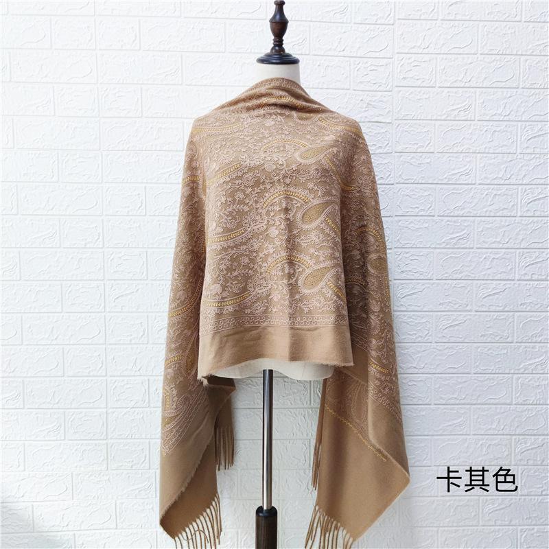 Paisley Flowers Embroidery Cashmere Scarf Women Winter Pashmina Tassel Shawl Elegant Ladies Thicken Warm Blanket Scarves Wraps