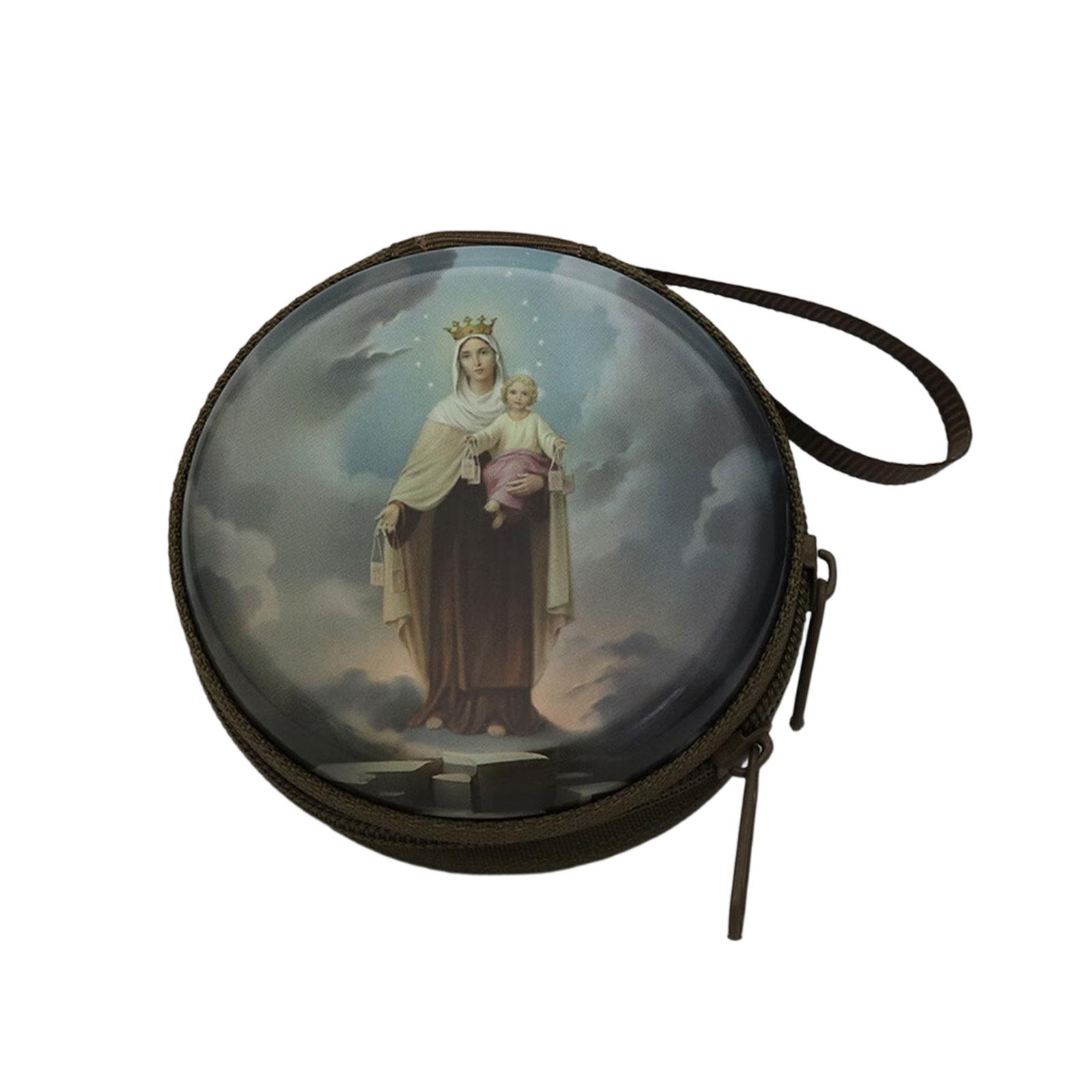

Religious Jewelry Storage Box Catholic Rosary Pouch Coin Purses with Zippers Closures Portable Headphone Bag for Women Men
