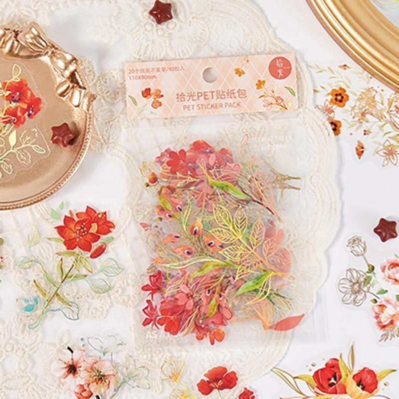 40Pcs/Bag Aesthetic Flower Stickers Pack Fresh Plant Hand Account DIY Material Decorative Stationery Stickers