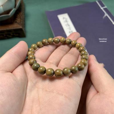 Natural Green Sandalwood Bracelet: Women's Single/Double Loop, Unisex Rosary Scented Bead Strand