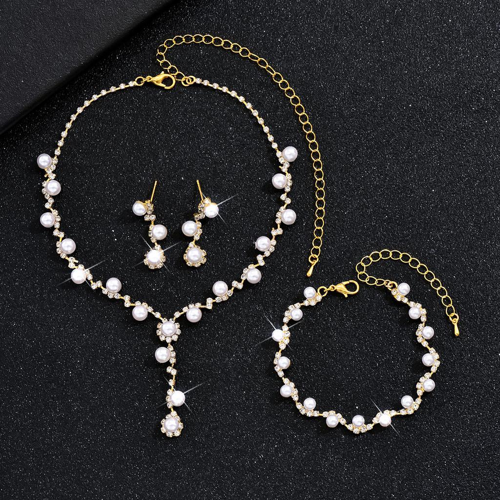 Multi-Color Jewelry Set New Shiny Full Diamond Women'S Wedding Jewelry Necklace Earrings Bracelet Three-Piece Set