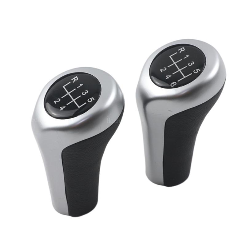 Carbon Look For BMW 1 3 5 6er E46 E53 E60 E61 E63 E81 E82 E83 E84 E87 E90 E91 E92 Car 5 6 Speed Leather Gear Silver Shift Knob