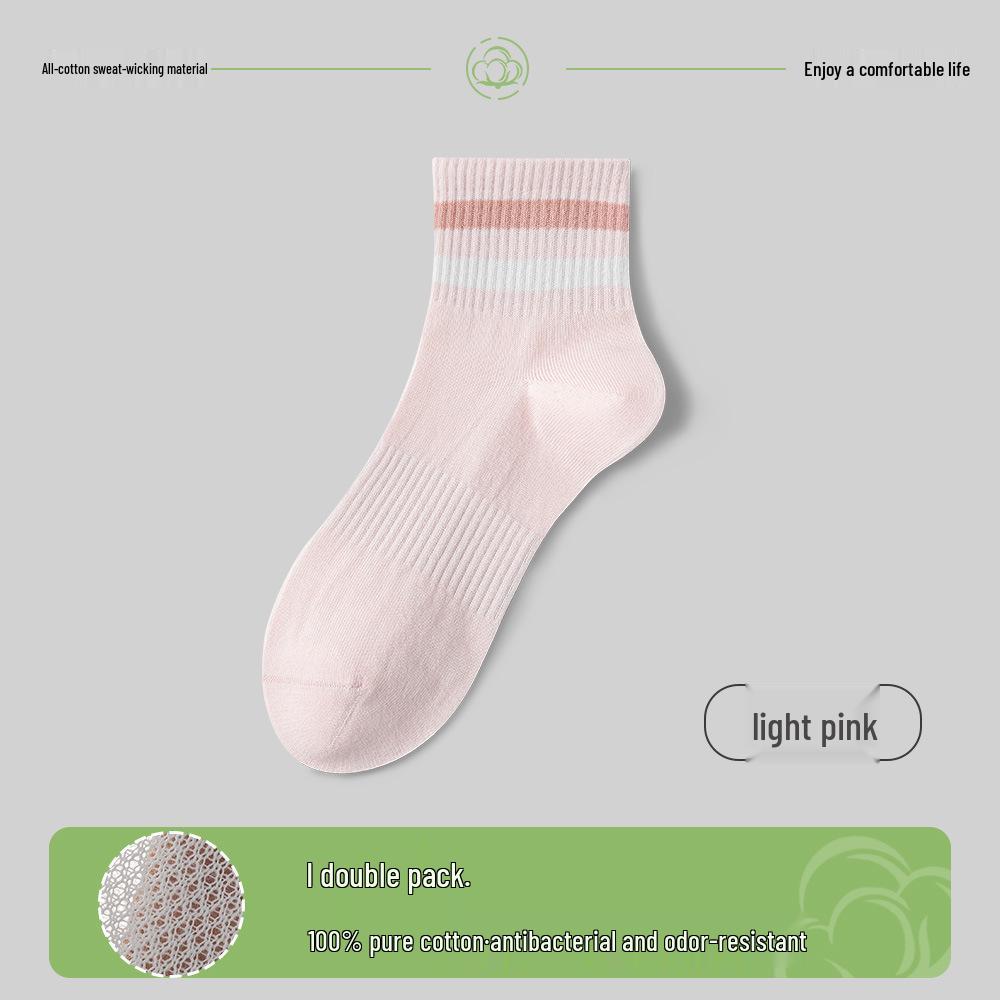 Women's Cotton Mid-Calf Socks - Antibacterial, Sweat-Absorbing, Deodorant, Casual Sport Striped for Spring/Summer