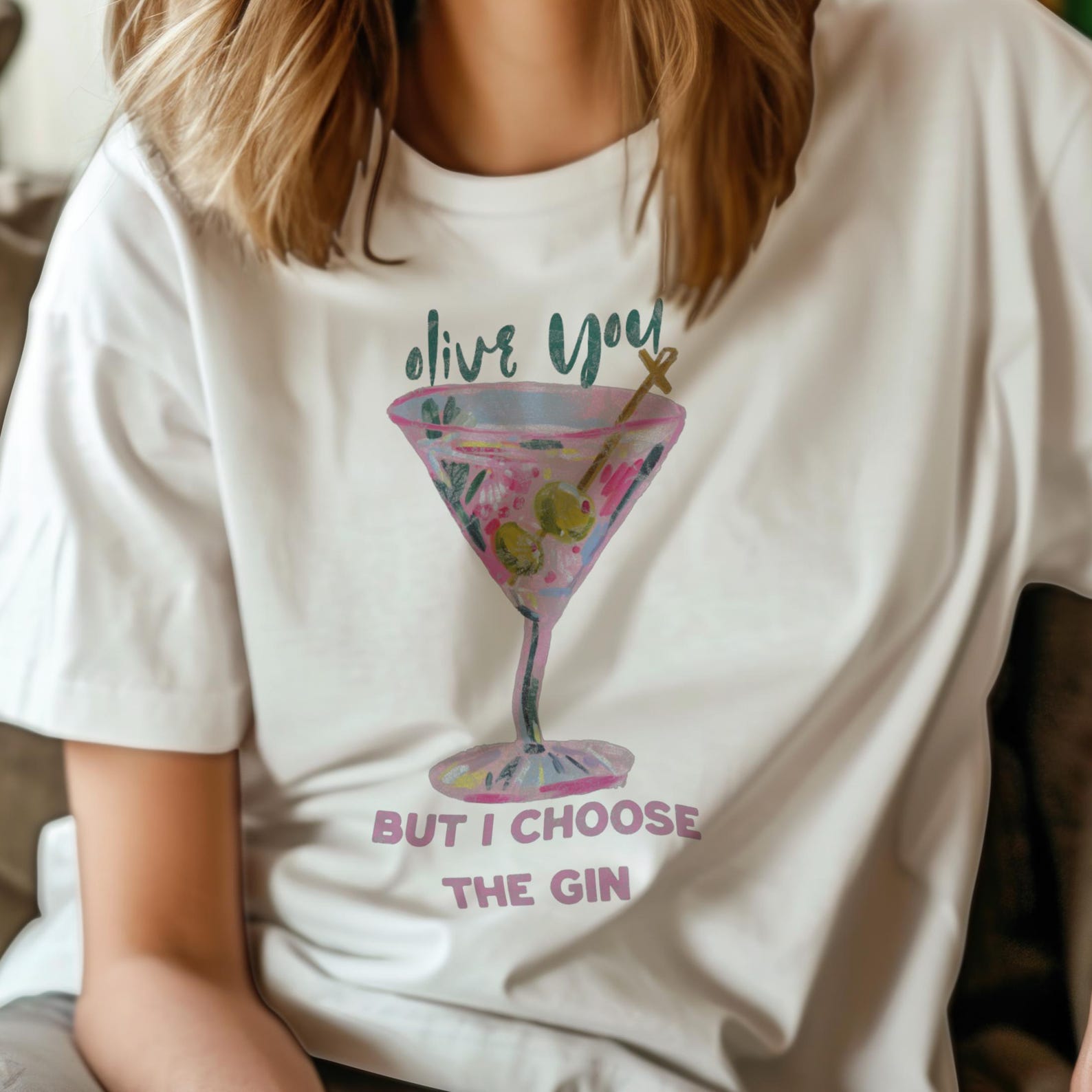 Olive You But I Choose The Gin Shirt - Funny Martini T-shirt - Watercolor Cocktail Graphic Tee - Gin Lover Gift - Bar Cart Aesthetic M