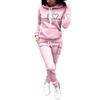 Ladies Hoodie Tracksuit Set Heart Print Thick Warm Breathable Daily Wear Solid Color 2 Pcs