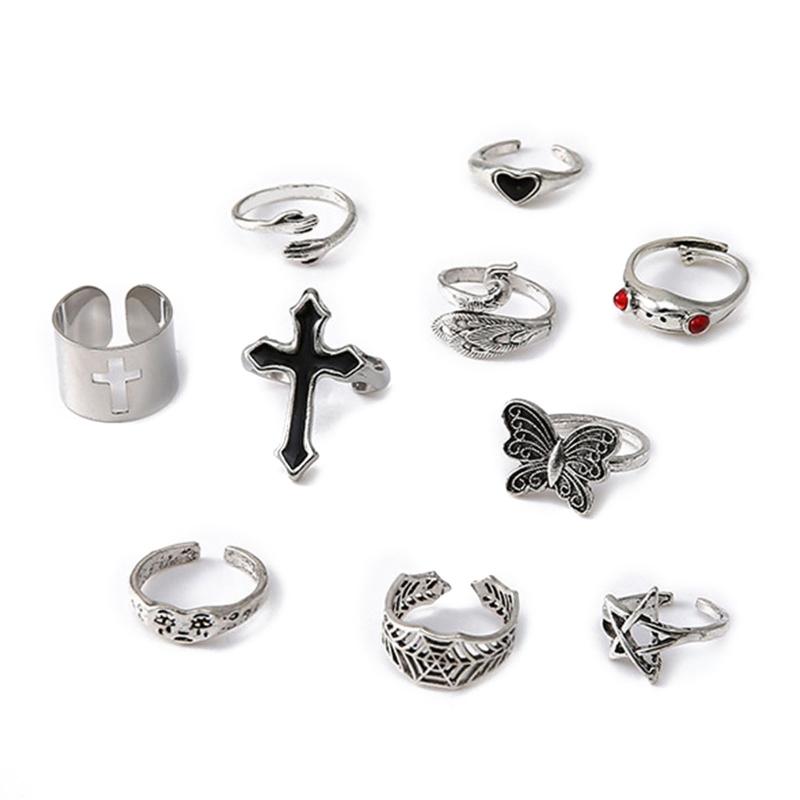 10 Pcs Explosive Accessories Simple Beautiful Geometric Rings Net Red Temperament Wild Joint Ring Set Fashion Jewelry 1