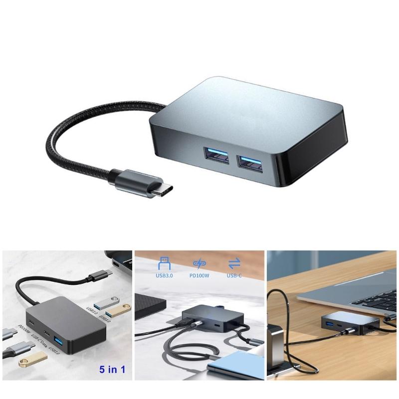 5in1 Docking Station Usb3.0 HUB TypeC Converter 5in1 Dock PD100W USB3.0 for Laptops Tablets Phones