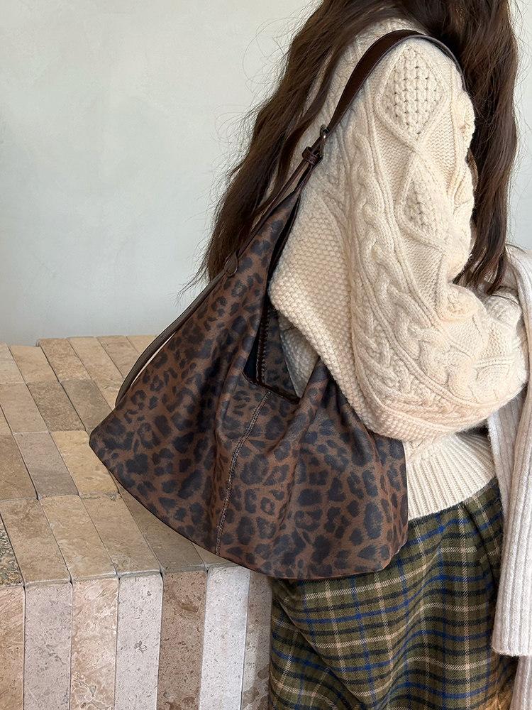 Fashion Leopard Print Soft PU Leather Women's Shoulder Bags Casual Vintage Female Crossbody Bag Large Capacity Ladies Tote Bag
