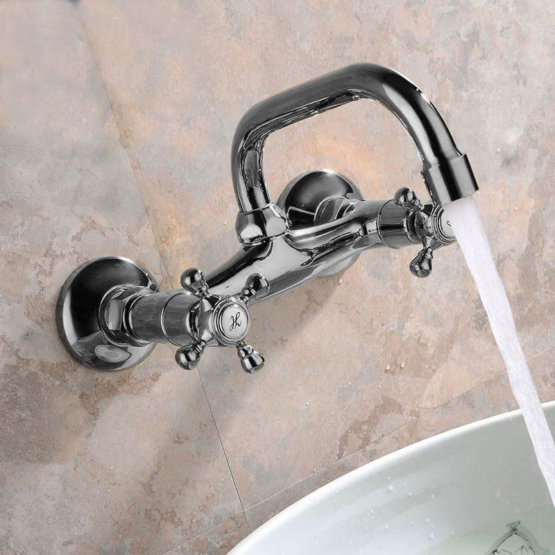 

Tuqiu Античный смеситель для ванной комнаты Смеситель для раковины Настенный Горячий и холодный Латунный Смеситель для раковины в душевой