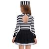 Girl Prisoner Costume 2Pcs Striped Puffy Dress Round Neck Cut Back Long Sleeve Ruffled Tutu Skirt Convict Cap