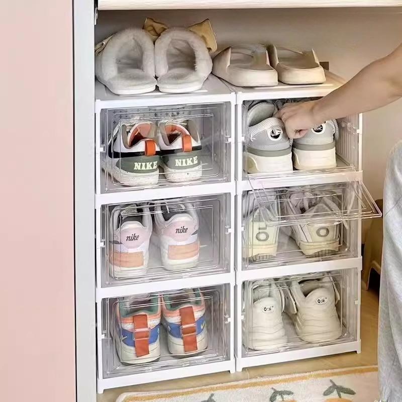 3 Layer Integrated Shoe Storage Boxes Home Organizer Folding Plastic Transparent Storage Shoe Wall Foldable Sneaker Rack Cabinet