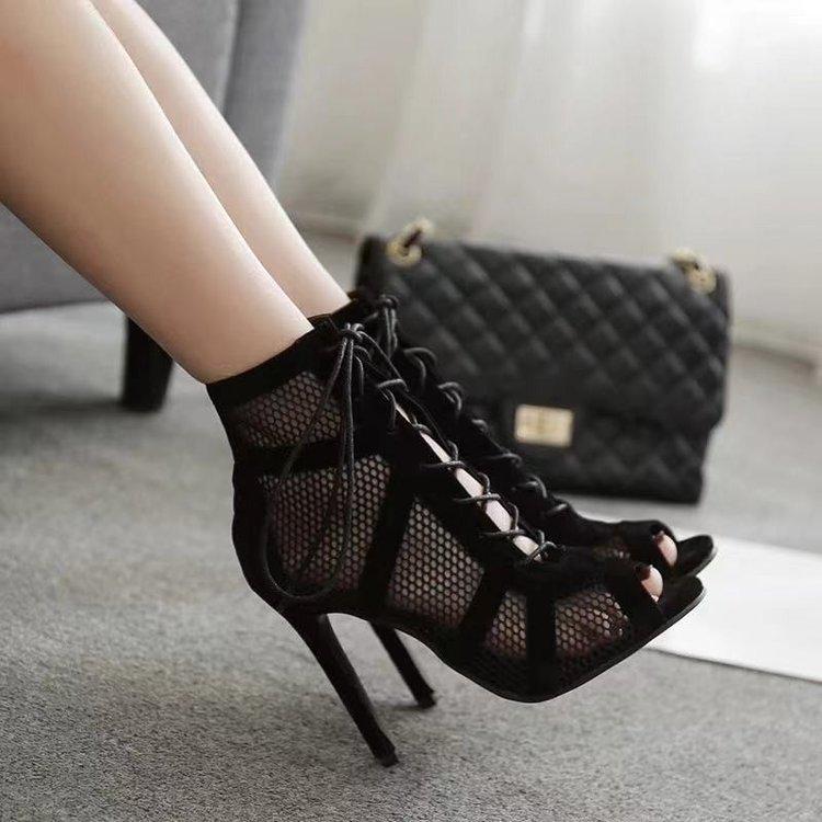 

Plus Size Stiletto Peep Toe Ankle Boots with Cross Strap Mesh Design 41 хакі