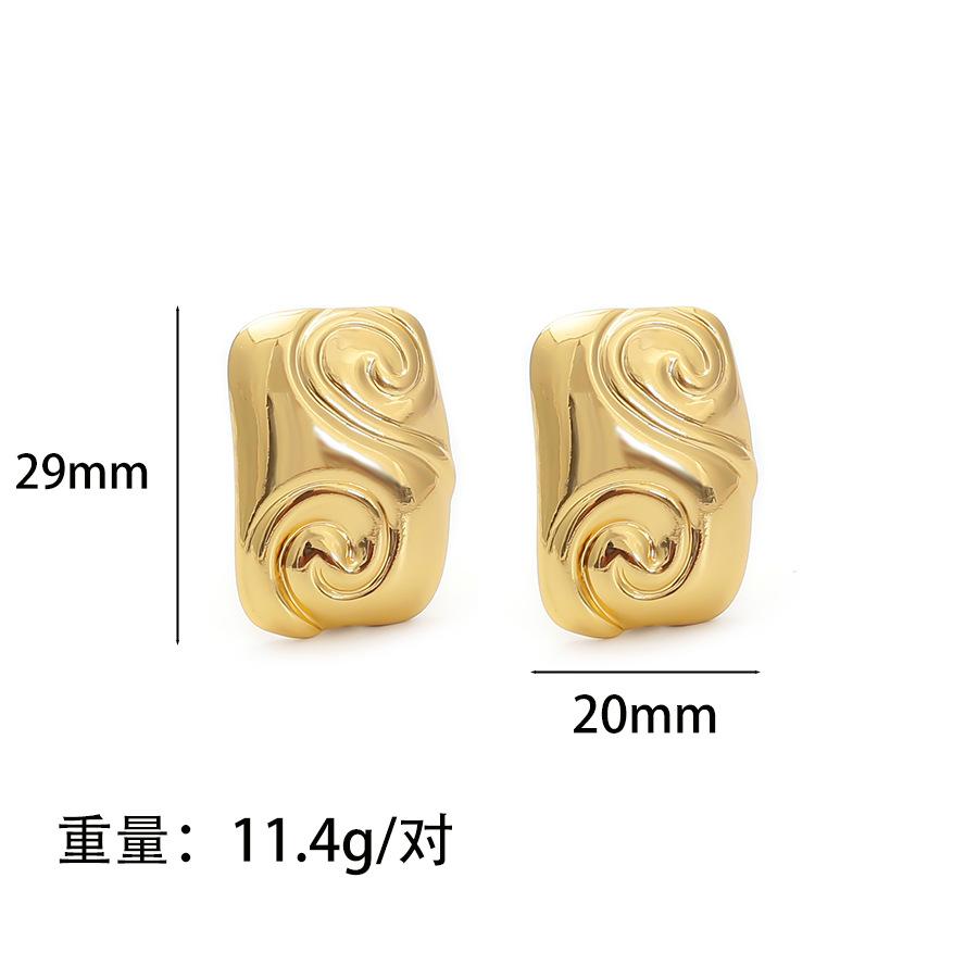 

European and American rectangular spiral pattern earrings niche high-end stainless steel retro temperament geometric fashion earrings Ready to ship золотой