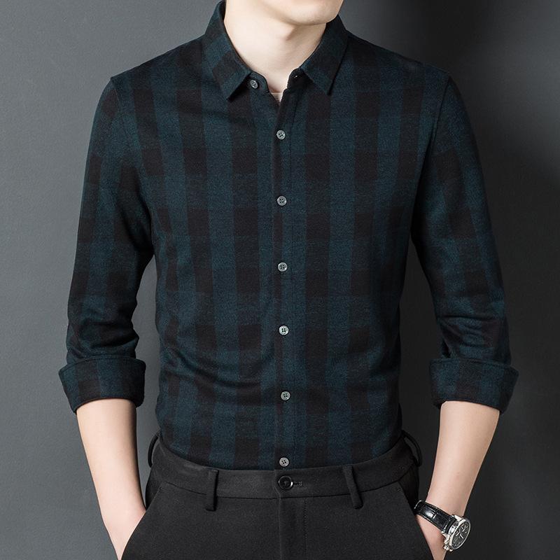Autumn and Winter Young and Middle-aged Men's Long-sleeved Wool Shirts Business Casual Plaid Loose Warm Shirts for Men