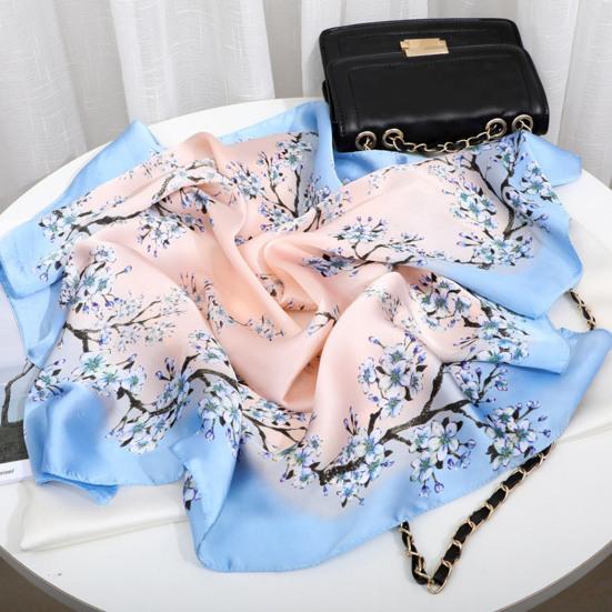 Sunscreen Exquisite Decorative Faux Silk Scarf Women Elegant Peach Blossom Pattern Square Shawl Costume Accessories