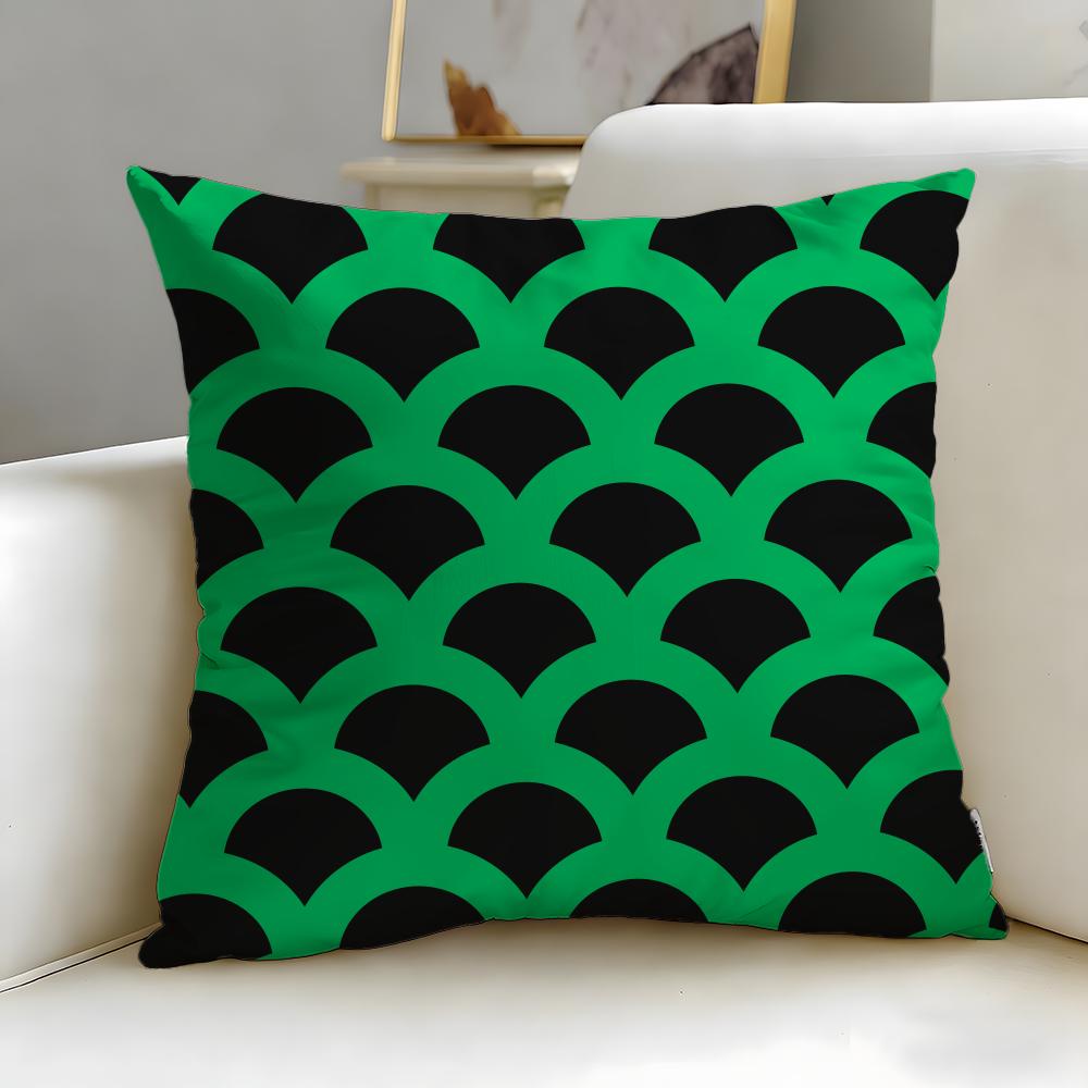 Classic Theme Black and Green Cushion Cover Soft & Easy-Wash Pillow Case – Versatile for Couch, Bed, Travel and Office