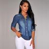 Vintage European-American Style Long-Sleeve Denim Shirt for Women
