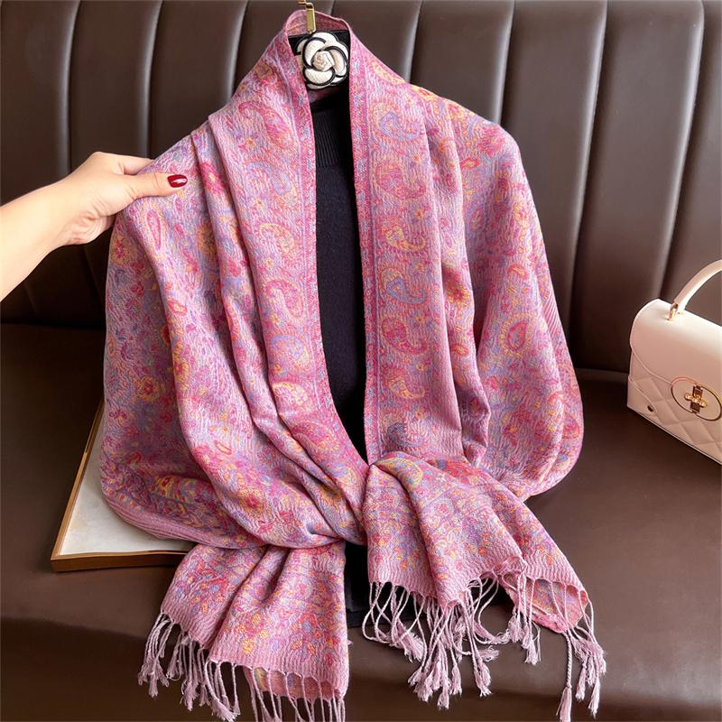 Bohemian Autumn Paisley Cashmere Shawl for Women Jacquard Pashmina Warm Winter Scarves Print Design Lady Foulard Stoles Scarf