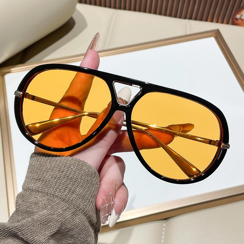 

Oversized Pilot Sunglasses Women Luxury Brand Design Vintage Double Bridge Sun Glasses Trendy Fashion Eyeglasses Shades оранжевый